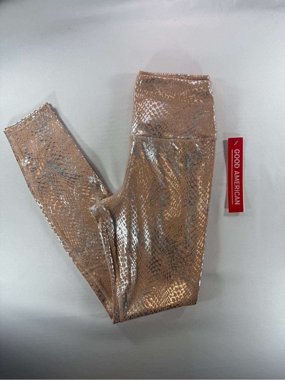 Good American Metallic Snake-Print Leggings - Rose Metallic